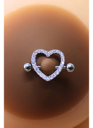 Paire de cache-tétons piercing barre coeur faux diamant peau foncée - XP004F